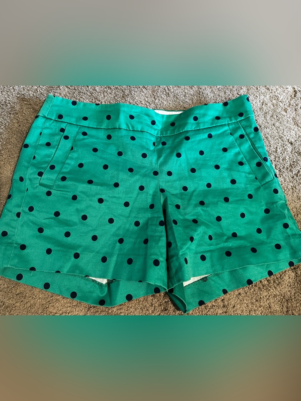 J. Crew Green Navy Polka Dot Shorts size 6 5” inseam